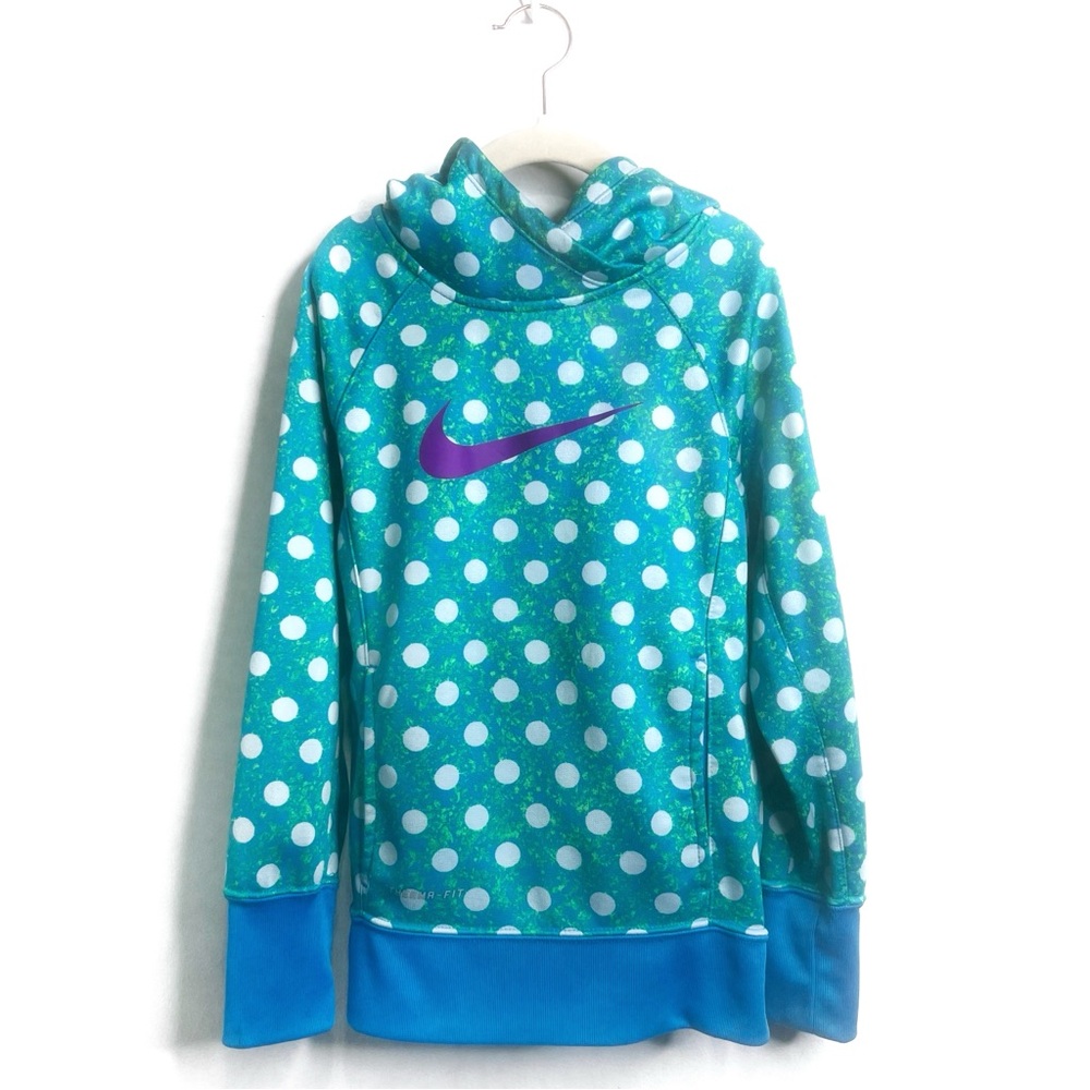 Nike Polka Dot Girls' Therma-FIT Pullover Hoodie Teal Size S